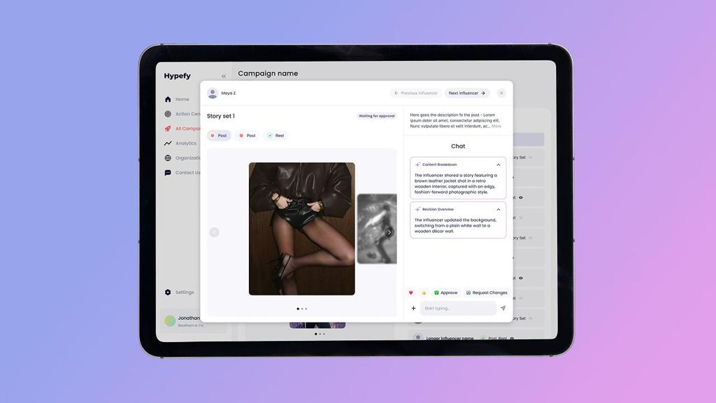 Hypefy AI Content Review checking an influencer's story set against the campaign brief before approval