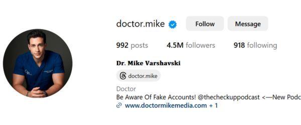 Dr. Mike Varshavski healthcare influencers on instagram