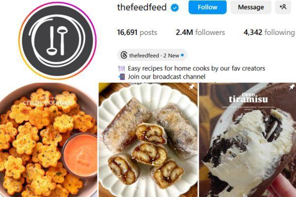 Instagram profile of @thefeedfeed, a verified food account with 2.4M followers sharing easy recipes for home cooks