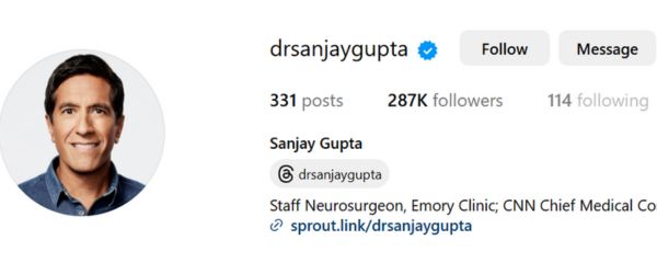 Dr. Sanjay Gupta healthcare influencers on instagram